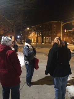WUL volunteers braving the cold to start a scarf-bombing!